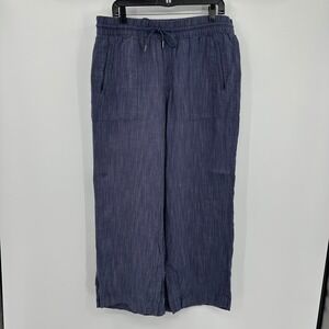 Athleta Cabo Linen Blend‎ Wide Leg Pants Blue Womens L/P Large